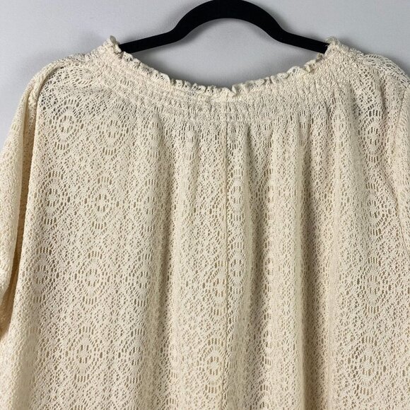 Catherines Blouse Size 3XWP Cream Crochet Knit Short Sleeve Pullover - Picture 6 of 9